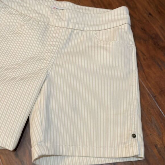 Liz Claiborne Amber Womens Pull On Stretch Tan/ White Pin Stripe Shorts Sz 6 - Picture 6 of 10